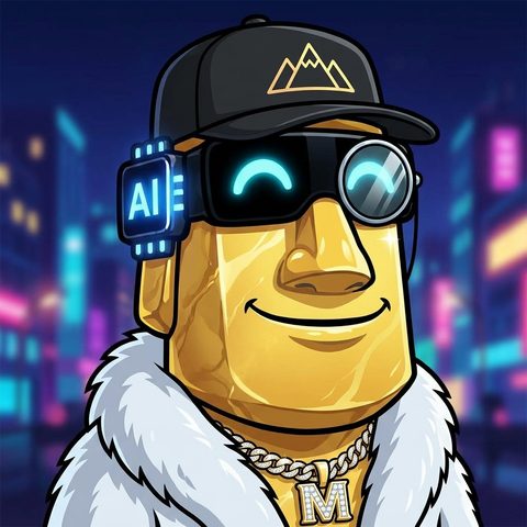 moAI #100: gold stone, black cap, monocle, fur coat