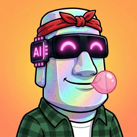 moAI #340: holographic, red bandana, bubble gum