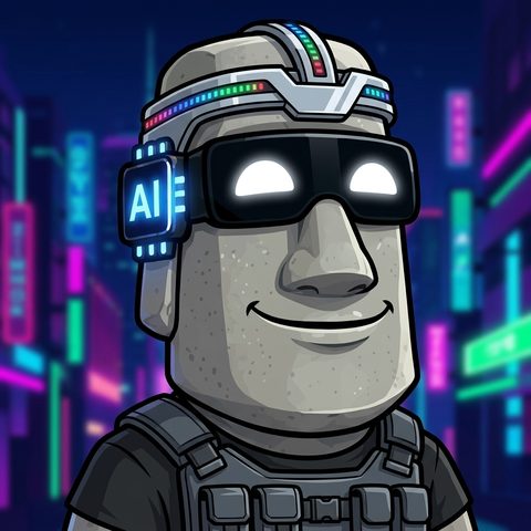 moAI #577: grey stone, led headband, tactical vest