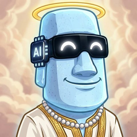 moAI #784: blue stone, halo, pearls, white robe