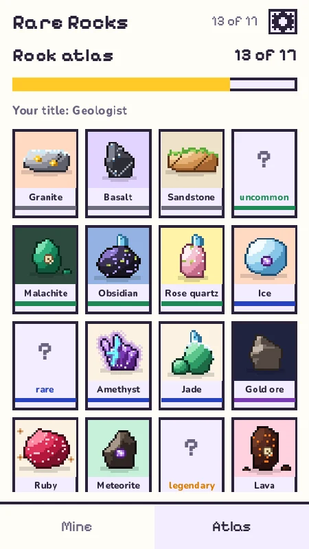 The rock atlas with collected rocks