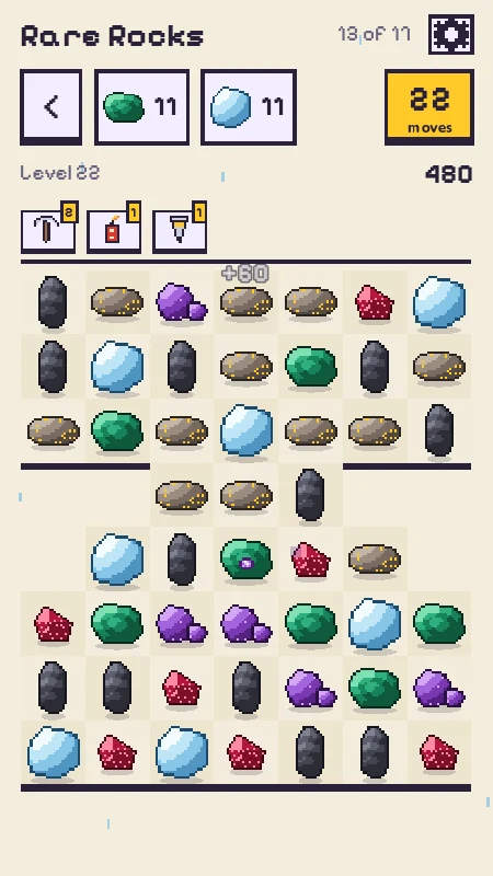 A level: rocks on the board, goals and moves at the top