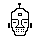 A 1-bit statue: classic head, antenna crown, closed eyes