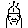 A 1-bit statue: narrow head, triple antenna crown, x eyes