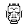A 1-bit statue: flat top head, spikes crown, x eyes
