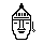 A 1-bit statue: dome head, fin crown, closed eyes