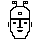 A 1-bit statue: giant head, solar wings crown, hollow eyes