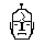 A 1-bit statue: square jaw head, antenna crown, closed eyes