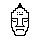 A 1-bit statue: terraced head, fin crown, sleepy eyes