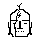 A 1-bit statue: heavy jaw head, sprout crown, tear eyes