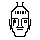 A 1-bit statue: tall head, twin antennas crown, open eyes